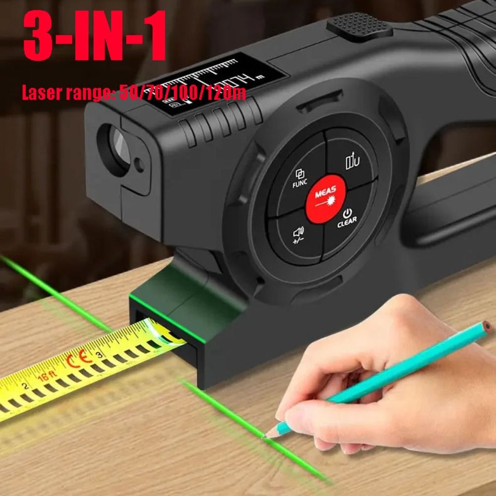 Industrial Laser Cleaning - 3-in-1 レーザーテープメジャー格納式充電式デジタルテープメジャー高精度 120 メートル電気測定ツール改修